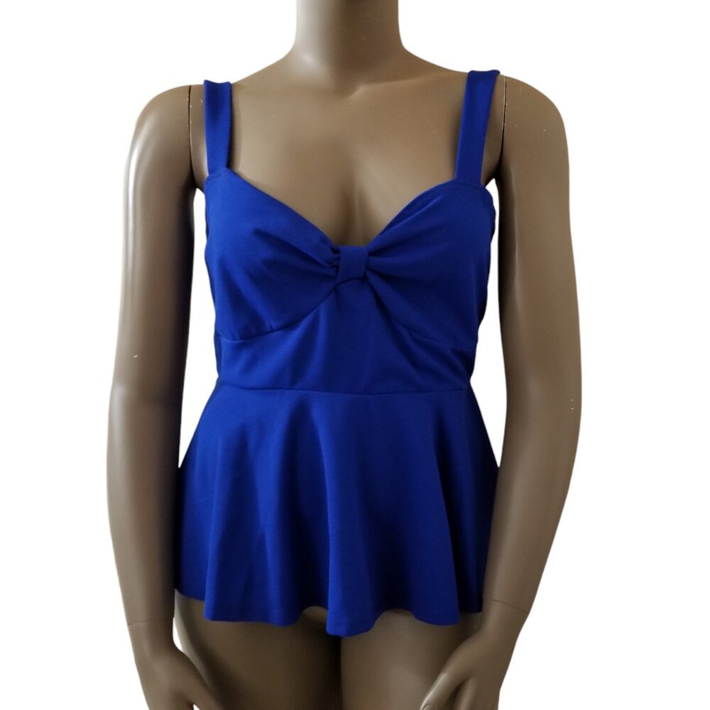 Stretch Knit Sweetheart Neckline Pullover Peplum Cami Top Womens 3XL Royal Blue